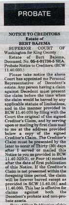 NOTIFICATION TO CREDITORS